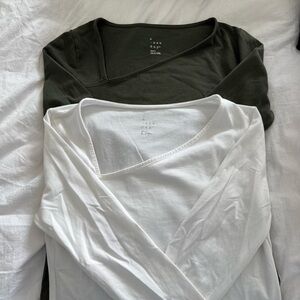 Target Women's Long Sleeve V-Neck Tops - White and Dark Green